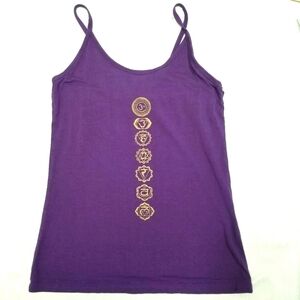 Paranada traders tank size small‎ purple shelf bra longer tank gold pattern EUC